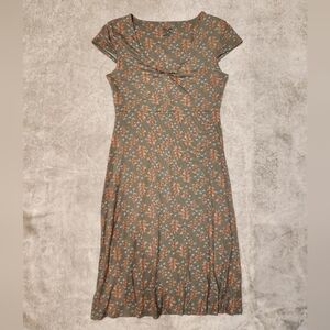 Toad&Co Green and Orange Leaf Midi Active Hiking Dress